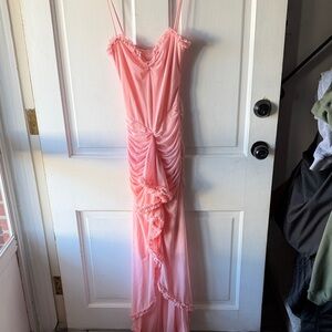 Elegant Pink Ruffled Women's Dress